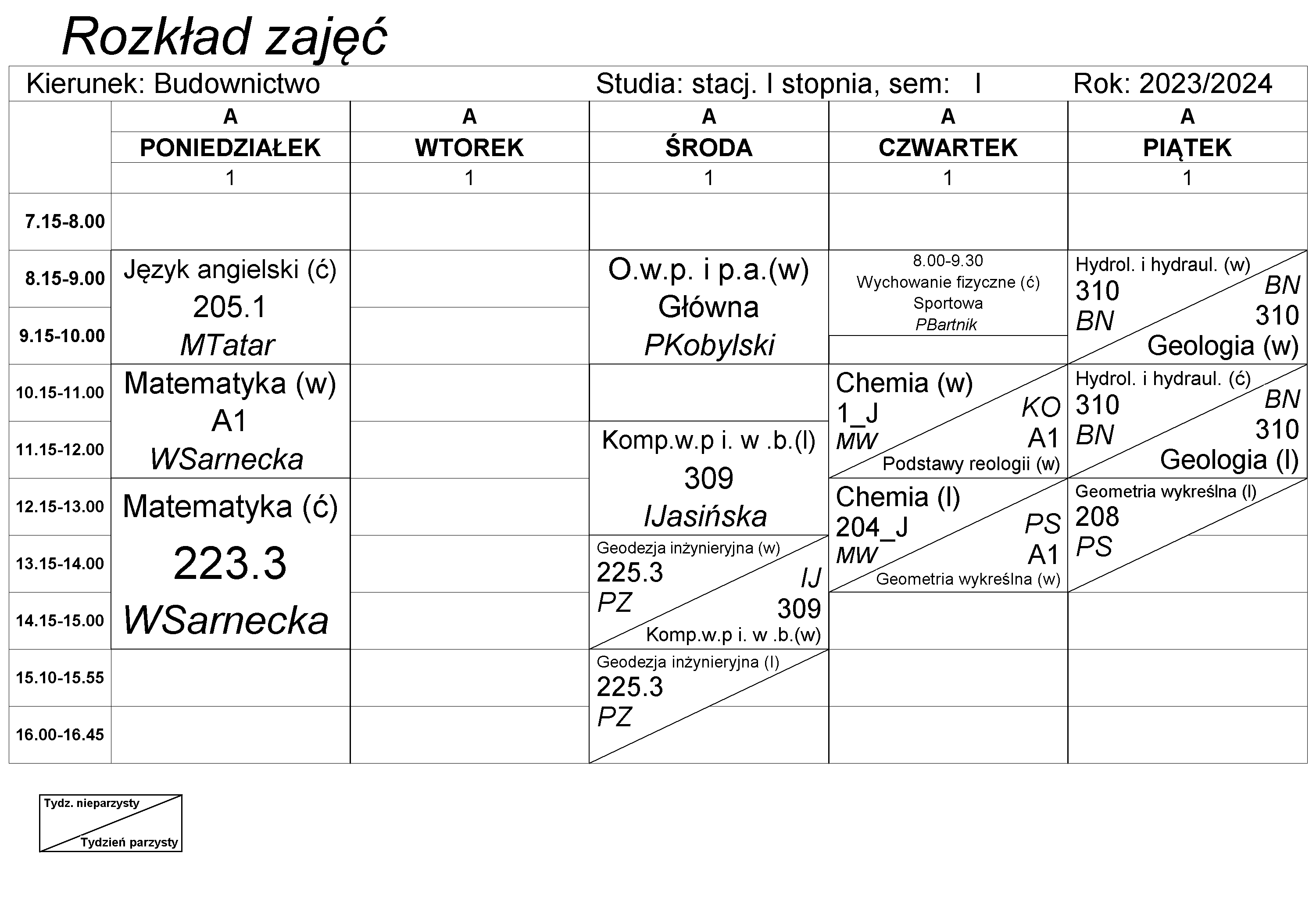 Plany zajęć - Wydział Mechaniczny