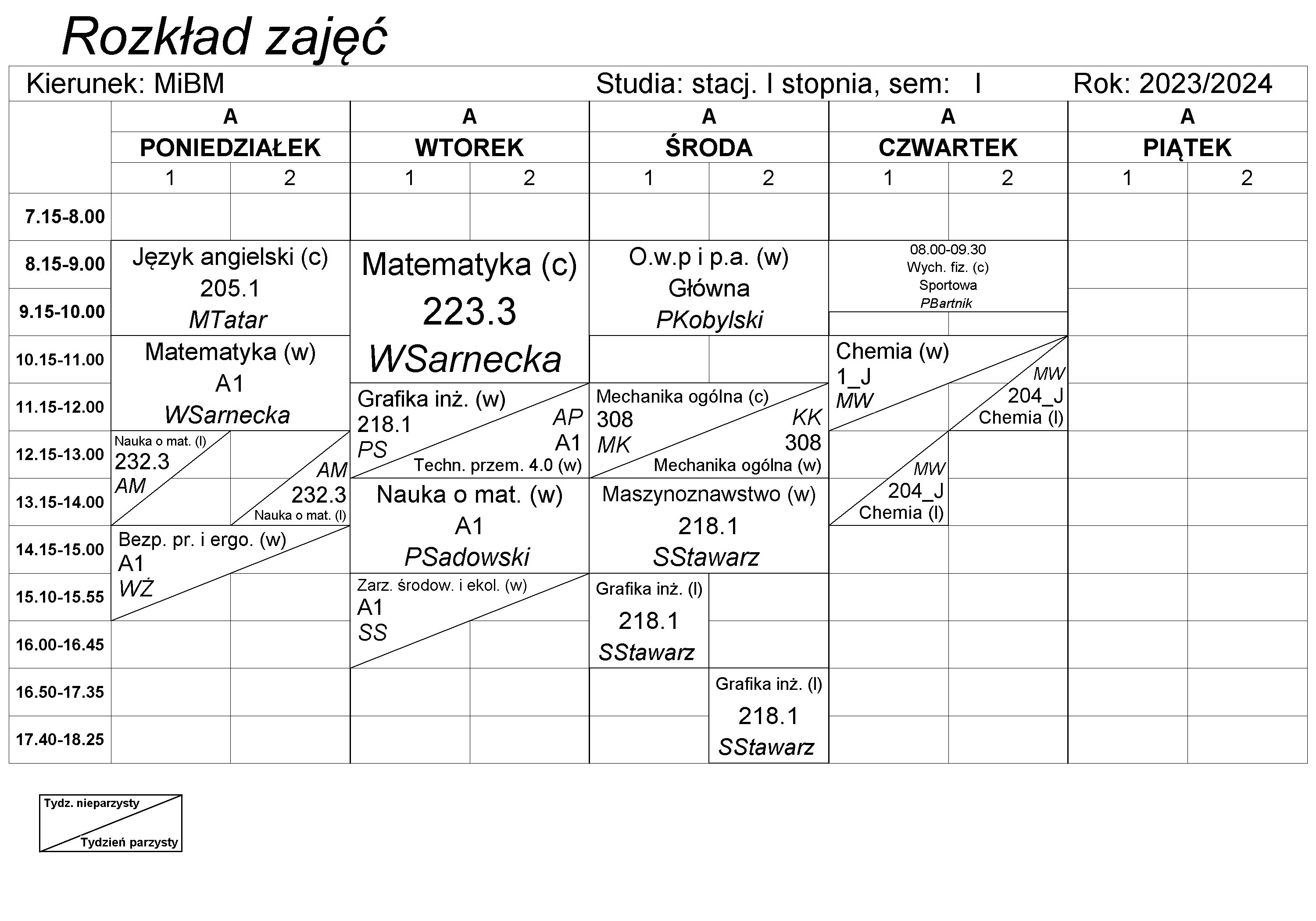 Plany zajęć - Wydział Mechaniczny